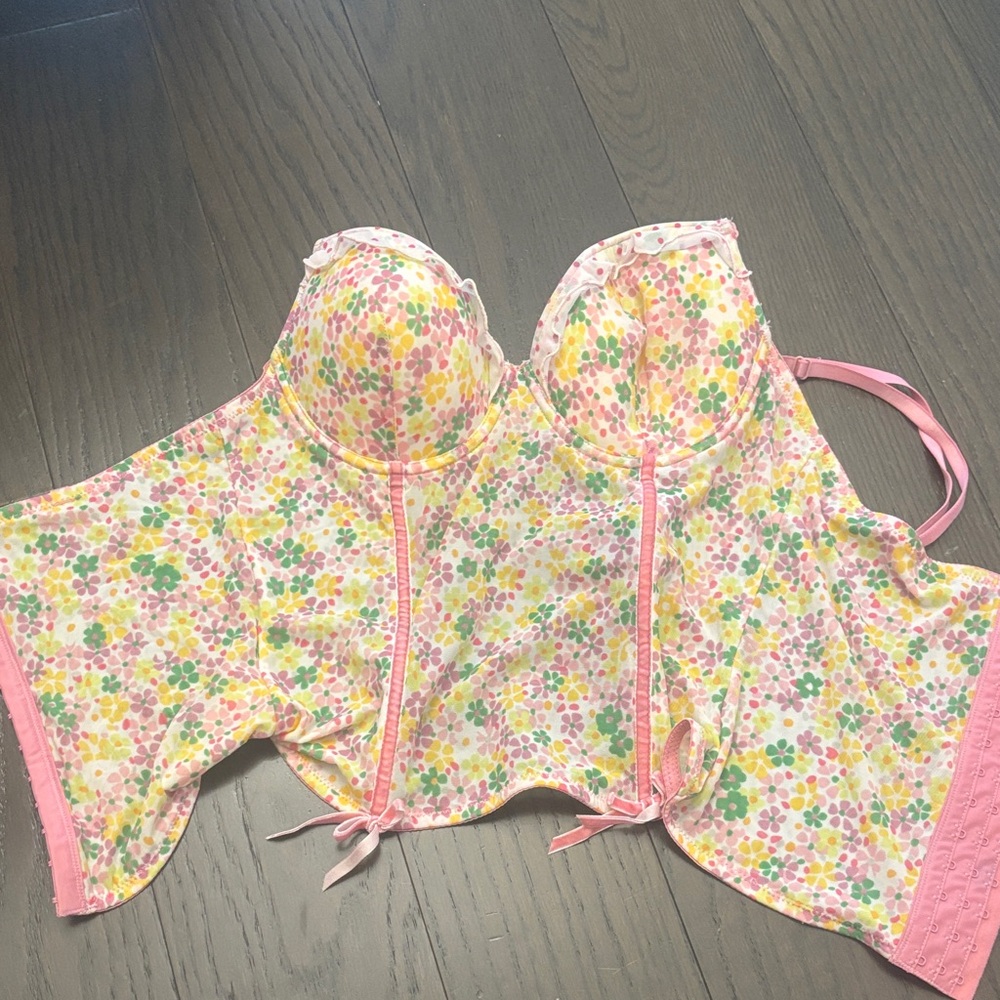 Floral Pink Longline Bustier Corset Top